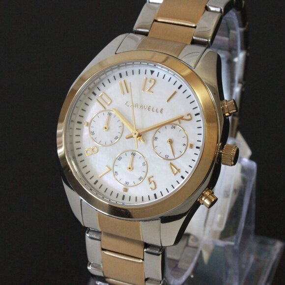 Caravelle Ladies Sports Watch By Bulova Chronograph Mother Of Pearl Dial 36mm - Picture 7 of 13